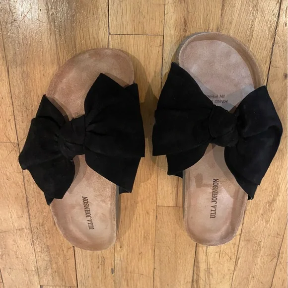 Ulla Johnson Ingrid cork slide suede knotted bow flat sandal. Black EU 39 - Picture 1 of 5
